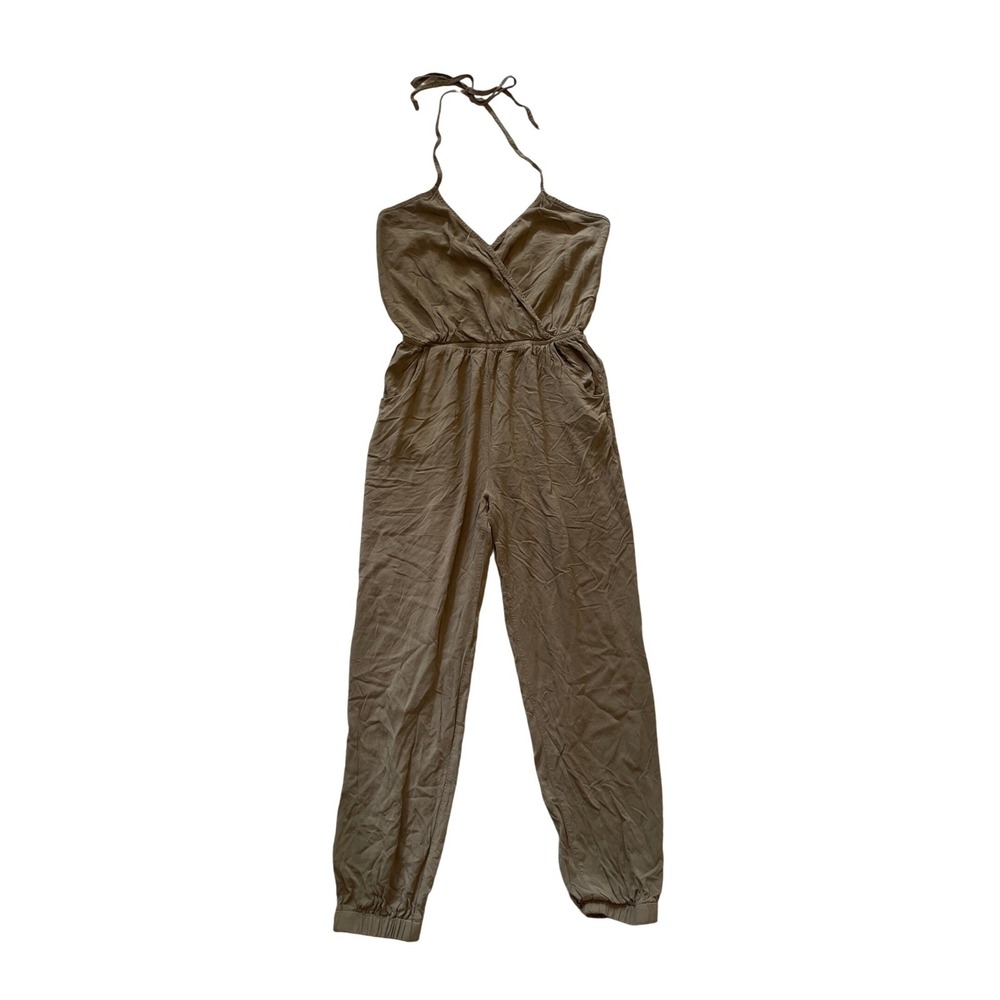 Boho Olive Green Halter Neck Surplice Jogger Jumpsuit Size S by Windsor